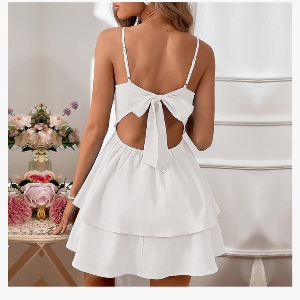 White open back short dress